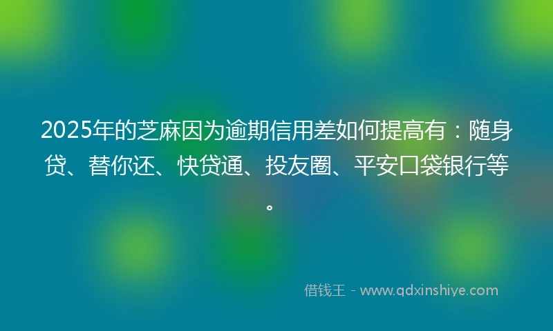 2025年的芝麻因为逾期信用差如何提高有：随身贷、替你还、快贷通、投友圈、平安口袋银行等。