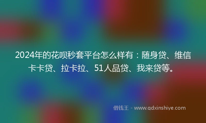 2024年的花呗秒套平台怎么样有：随身贷、维信卡卡贷、拉卡拉、51人品贷、我来贷等。