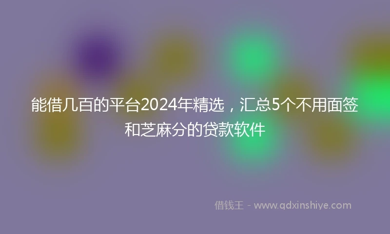 能借几百的平台2024年精选，汇总5个不用面签和芝麻分的贷款软件