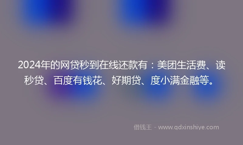 2024年的网贷秒到在线还款有：美团生活费、读秒贷、百度有钱花、好期贷、度小满金融等。