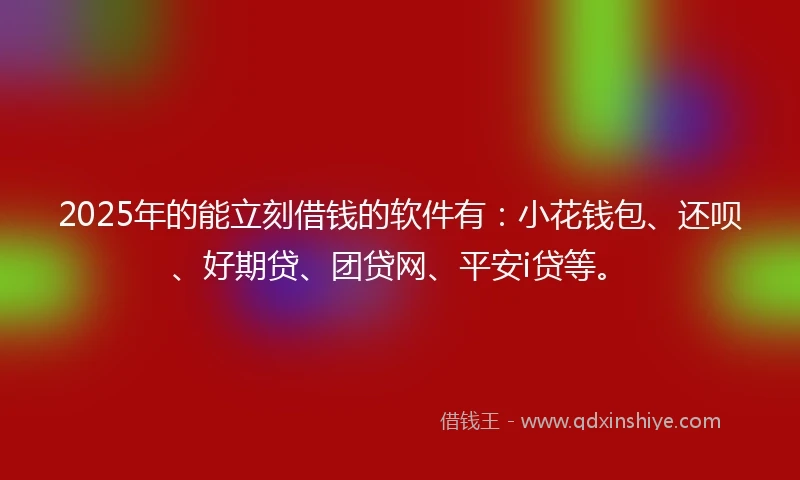 2025年的能立刻借钱的软件有：小花钱包、还呗、好期贷、团贷网、平安i贷等。