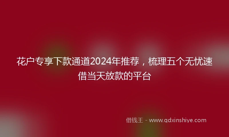 花户专享下款通道2024年推荐，梳理五个无忧速借当天放款的平台