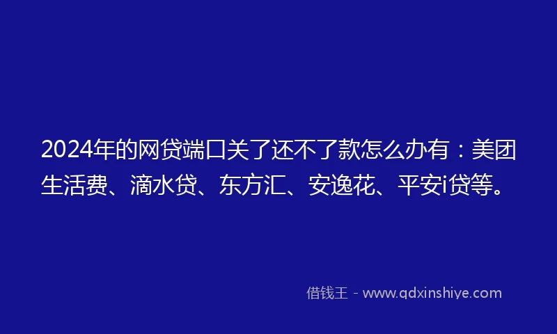 2024年的网贷端口关了还不了款怎么办有：美团生活费、滴水贷、东方汇、安逸花、平安i贷等。