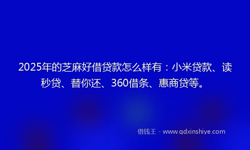 2025年的芝麻好借贷款怎么样有：小米贷款、读秒贷、替你还、360借条、惠商贷等。