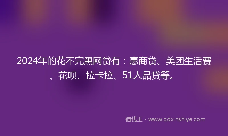 2024年的花不完黑网贷有:惠商贷、美团生活费、花呗、拉卡拉、51人品贷等。