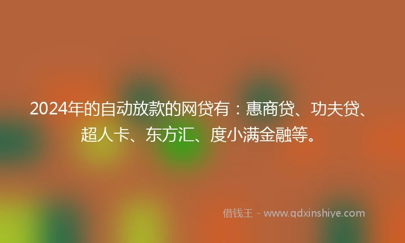 2024年的自动放款的网贷有：惠商贷、功夫贷、超人卡、东方汇、度小满金融等。