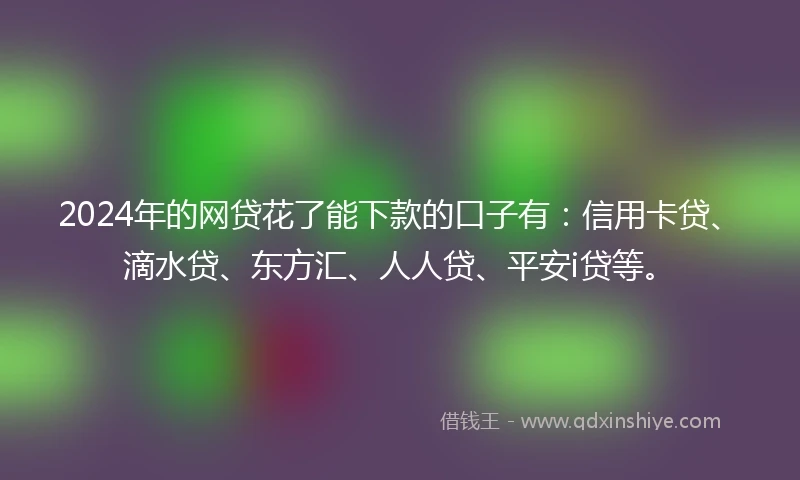 2024年的网贷花了能下款的口子有：信用卡贷、滴水贷、东方汇、人人贷、平安i贷等。