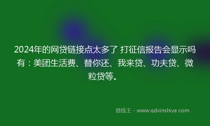 2024年的网贷链接点太多了 打征信报告会显示吗有：美团生活费、替你还、我来贷、功夫贷、微粒贷等。
