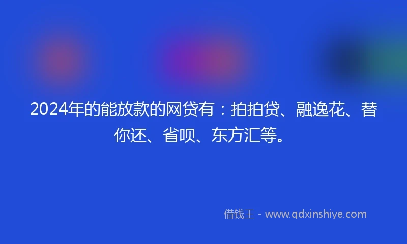 2024年的能放款的网贷有：拍拍贷、融逸花、替你还、省呗、东方汇等。