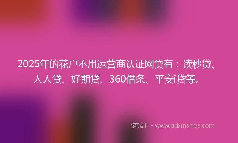 2025年的花户不用运营商认证网贷有：读秒贷、人人贷、好期贷、360借条、平安i贷等。