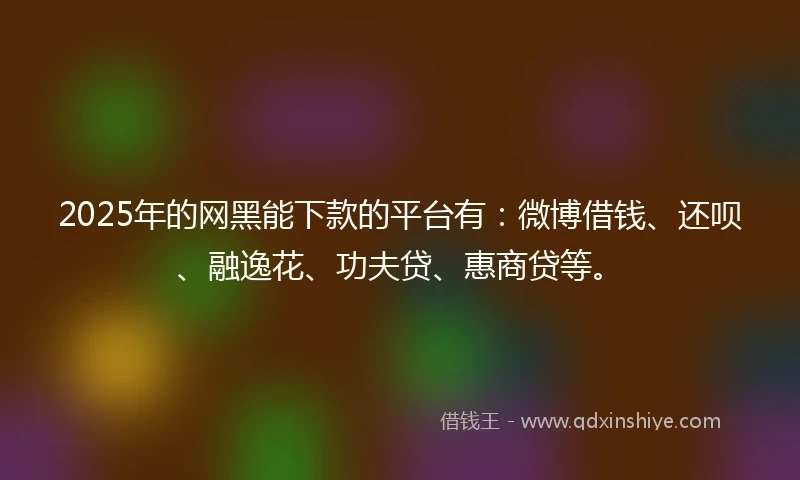 2025年的网黑能下款的平台有：微博借钱、还呗、融逸花、功夫贷、惠商贷等。