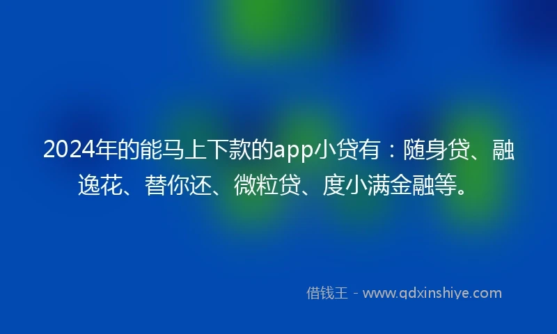 2024年的能马上下款的app小贷有：随身贷、融逸花、替你还、微粒贷、度小满金融等。
