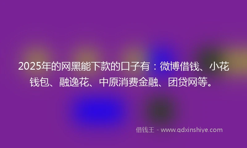2025年的网黑能下款的口子有：微博借钱、小花钱包、融逸花、中原消费金融、团贷网等。