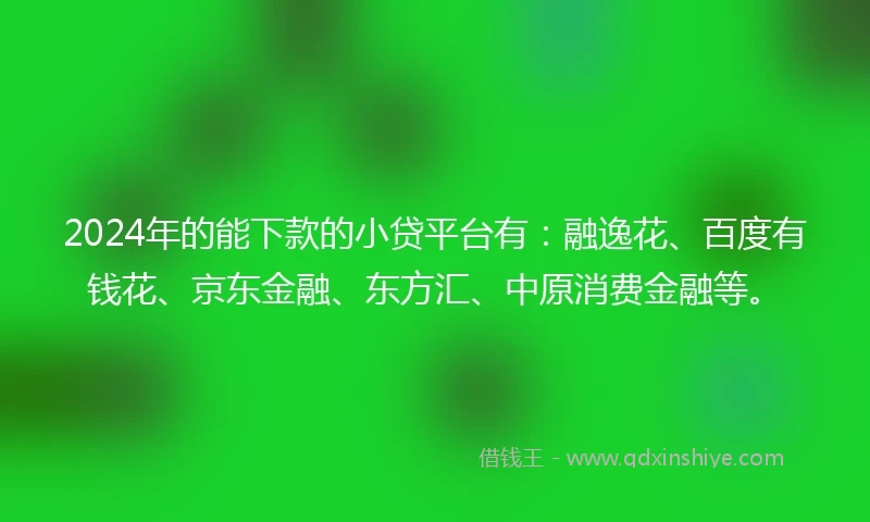 2024年的能下款的小贷平台有：融逸花、百度有钱花、京东金融、东方汇、中原消费金融等。