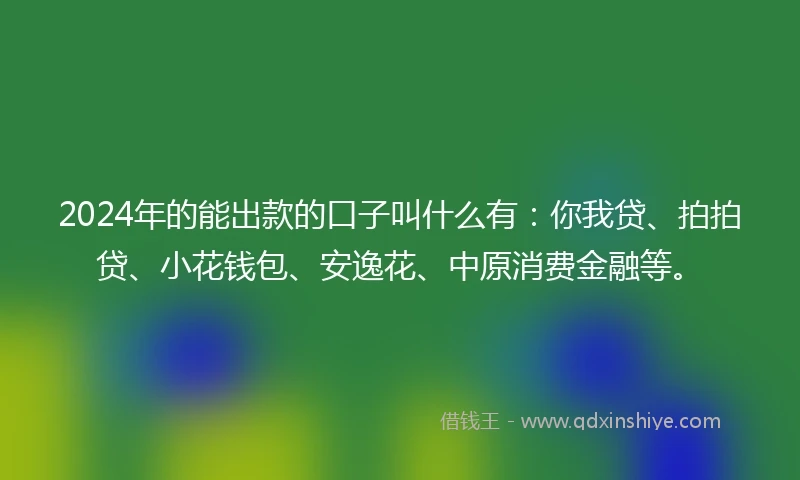 2024年的能出款的口子叫什么有：你我贷、拍拍贷、小花钱包、安逸花、中原消费金融等。