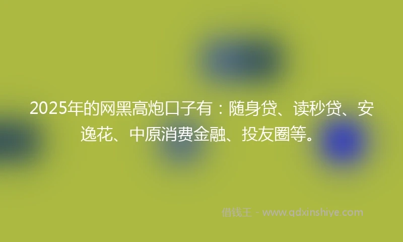 2025年的网黑高炮口子有:随身贷、读秒贷、安逸花、中原消费金融、投友圈等。