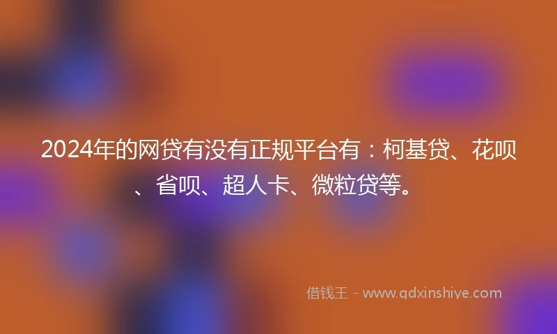 2024年的网贷有没有正规平台有：柯基贷、花呗、省呗、超人卡、微粒贷等。