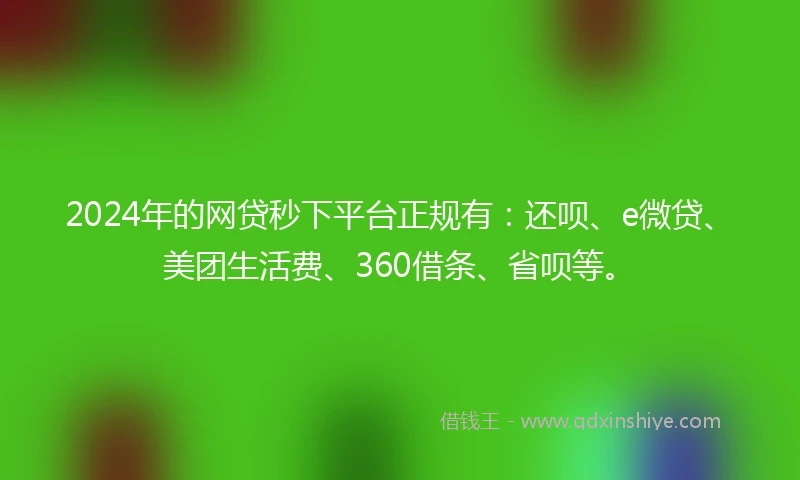2024年的网贷秒下平台正规有：还呗、e微贷、美团生活费、360借条、省呗等。
