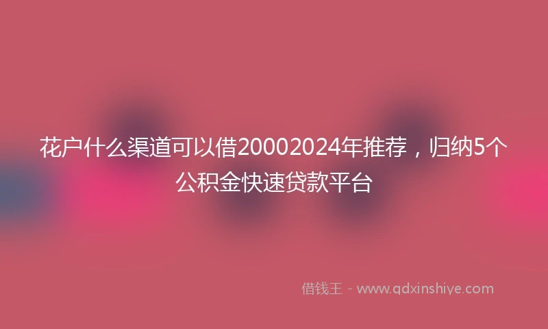 花户什么渠道可以借20002024年推荐，归纳5个公积金快速贷款平台