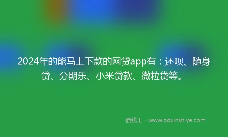 2024年的能马上下款的网贷app有：还呗、随身贷、分期乐、小米贷款、微粒贷等。