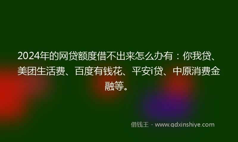 2024年的网贷额度借不出来怎么办有：你我贷、美团生活费、百度有钱花、平安i贷、中原消费金融等。