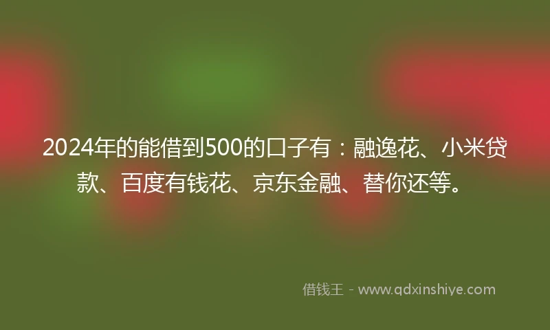 2024年的能借到500的口子有：融逸花、小米贷款、百度有钱花、京东金融、替你还等。