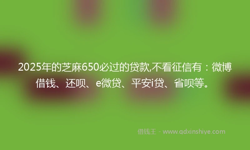 2025年的芝麻650必过的贷款,不看征信有：微博借钱、还呗、e微贷、平安i贷、省呗等。