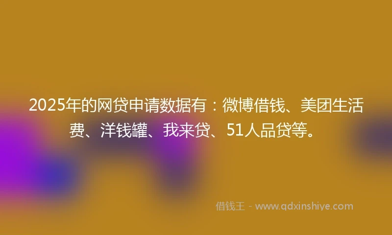 2025年的网贷申请数据有：微博借钱、美团生活费、洋钱罐、我来贷、51人品贷等。