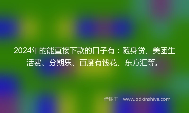2024年的能直接下款的口子有：随身贷、美团生活费、分期乐、百度有钱花、东方汇等。