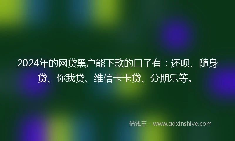 2024年的网贷黑户能下款的口子有：还呗、随身贷、你我贷、维信卡卡贷、分期乐等。
