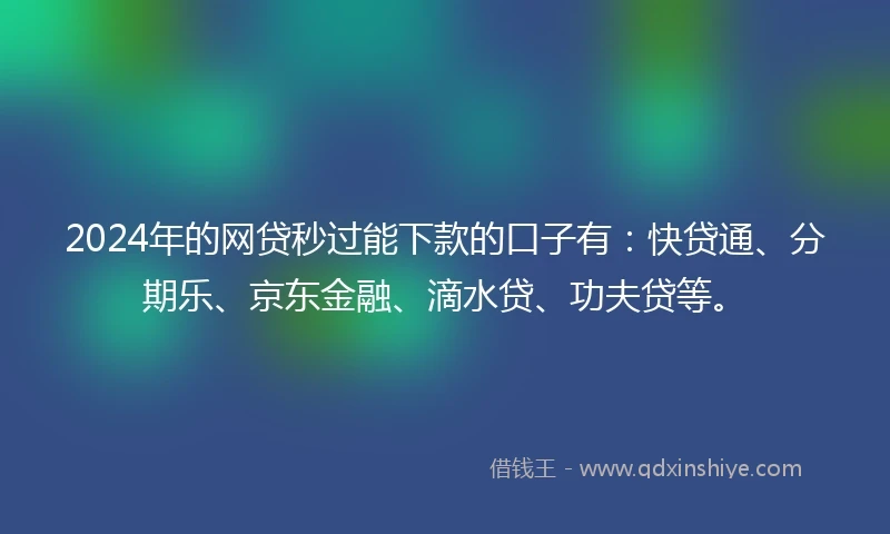 2024年的网贷秒过能下款的口子有：快贷通、分期乐、京东金融、滴水贷、功夫贷等。