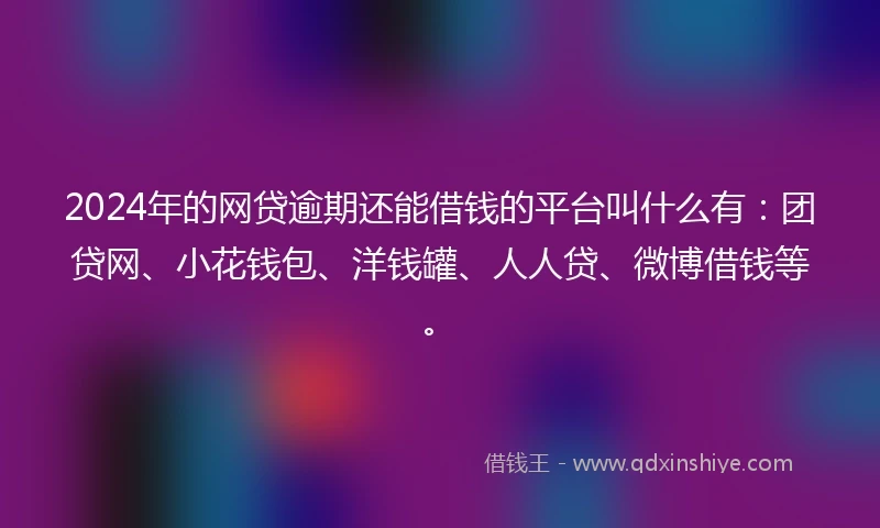2024年的网贷逾期还能借钱的平台叫什么有：团贷网、小花钱包、洋钱罐、人人贷、微博借钱等。