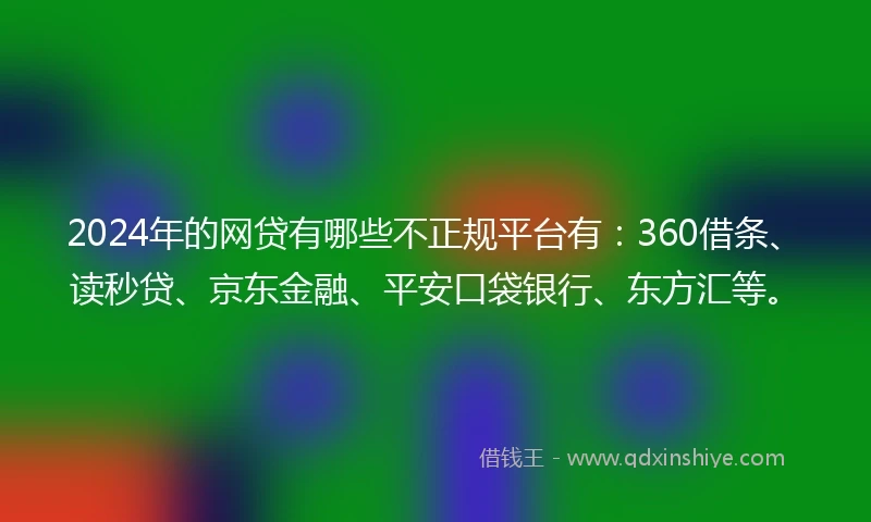2024年的网贷有哪些不正规平台有：360借条、读秒贷、京东金融、平安口袋银行、东方汇等。