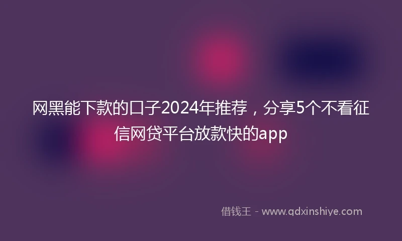 网黑能下款的口子2024年推荐，分享5个不看征信网贷平台放款快的app
