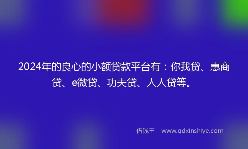 2024年的良心的小额贷款平台有：你我贷、惠商贷、e微贷、功夫贷、人人贷等。