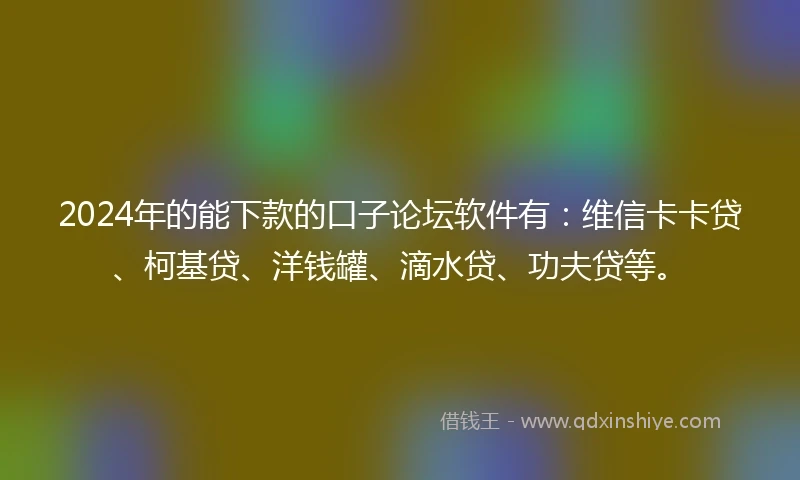 2024年的能下款的口子论坛软件有：维信卡卡贷、柯基贷、洋钱罐、滴水贷、功夫贷等。