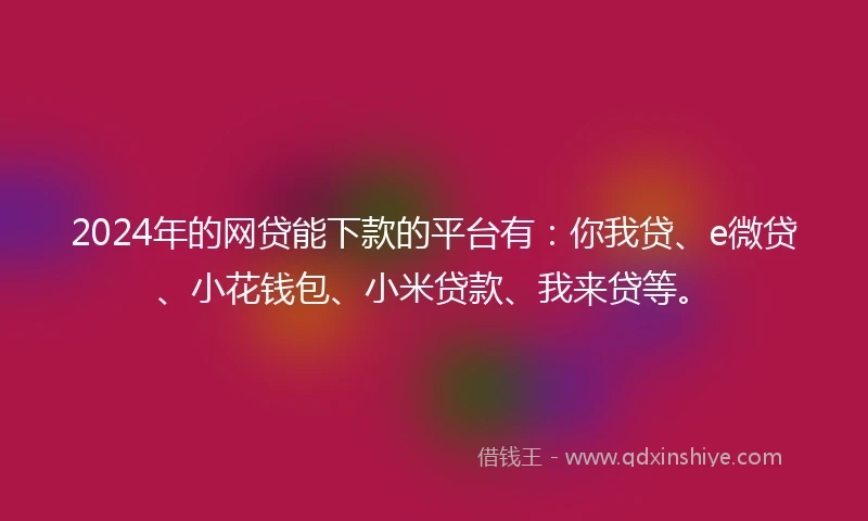 2024年的网贷能下款的平台有：你我贷、e微贷、小花钱包、小米贷款、我来贷等。