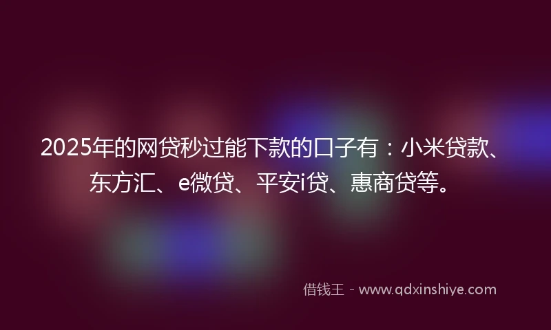 2025年的网贷秒过能下款的口子有：小米贷款、东方汇、e微贷、平安i贷、惠商贷等。