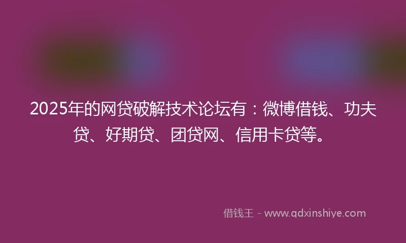 2025年的网贷破解技术论坛有：微博借钱、功夫贷、好期贷、团贷网、信用卡贷等。
