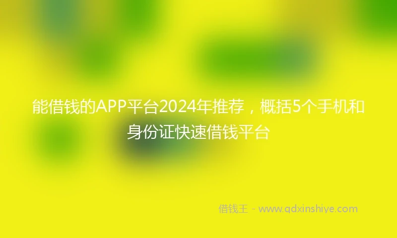 能借钱的APP平台2024年推荐，概括5个手机和身份证快速借钱平台