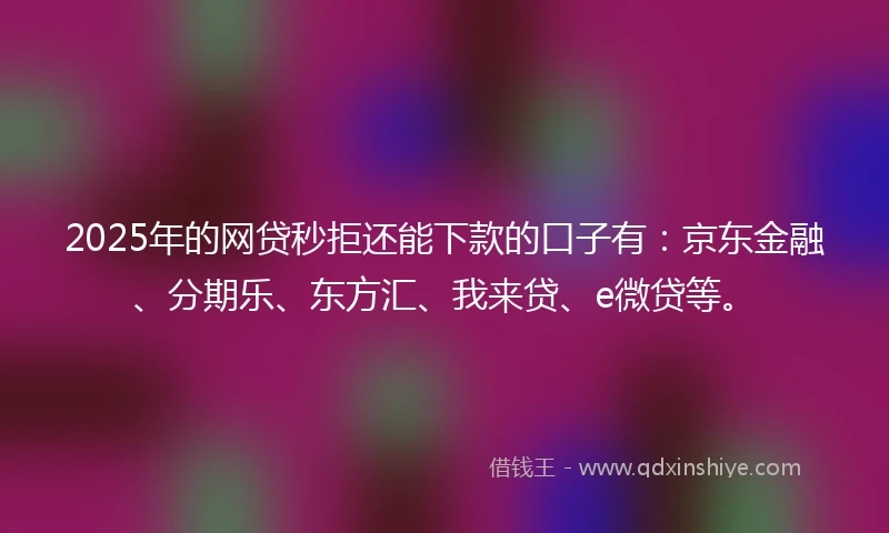 2025年的网贷秒拒还能下款的口子有：京东金融、分期乐、东方汇、我来贷、e微贷等。
