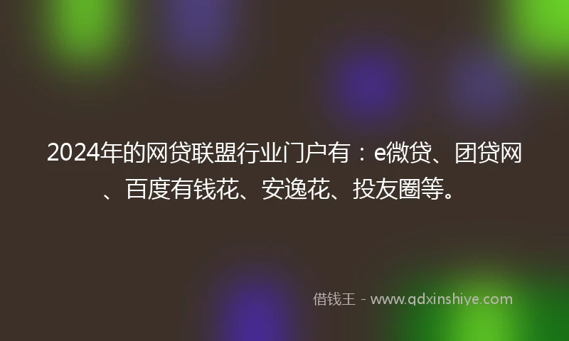 2024年的网贷联盟行业门户有：e微贷、团贷网、百度有钱花、安逸花、投友圈等。