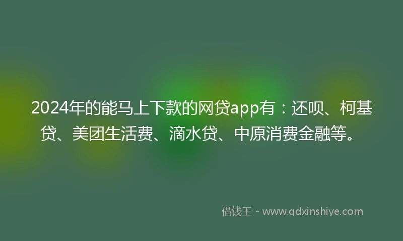 2024年的能马上下款的网贷app有：还呗、柯基贷、美团生活费、滴水贷、中原消费金融等。