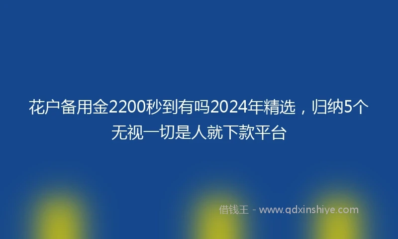 花户备用金2200秒到有吗2024年精选，归纳5个无视一切是人就下款平台