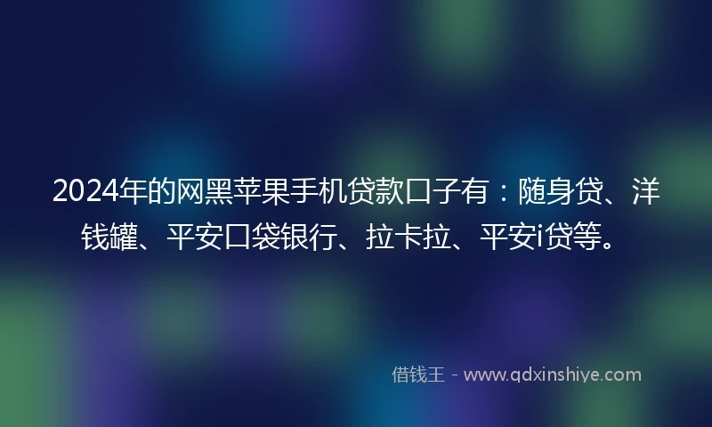 2024年的网黑苹果手机贷款口子有：随身贷、洋钱罐、平安口袋银行、拉卡拉、平安i贷等。