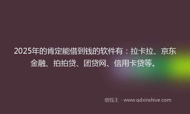 2025年的肯定能借到钱的软件有：拉卡拉、京东金融、拍拍贷、团贷网、信用卡贷等。