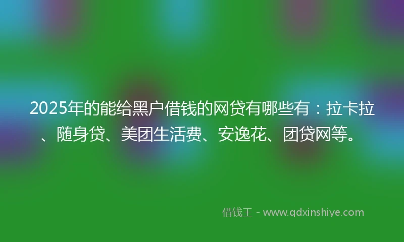 2025年的能给黑户借钱的网贷有哪些有：拉卡拉、随身贷、美团生活费、安逸花、团贷网等。