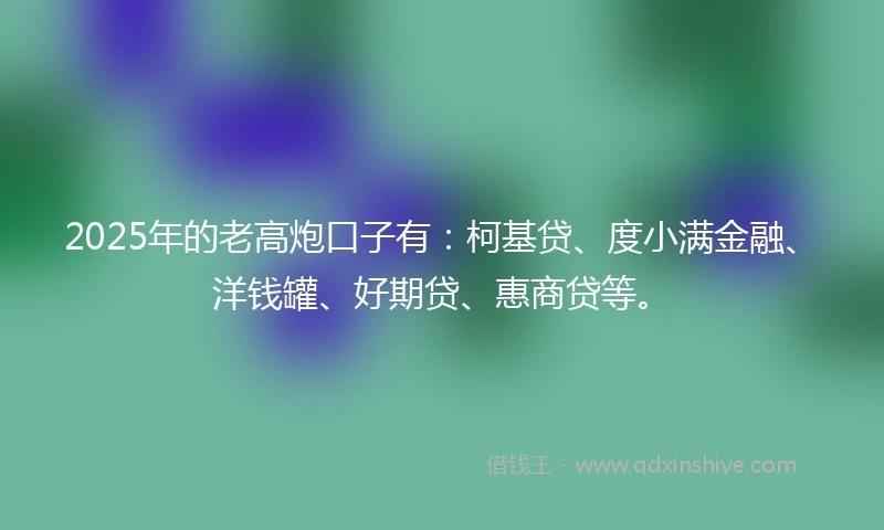 2025年的老高炮口子有：柯基贷、度小满金融、洋钱罐、好期贷、惠商贷等。