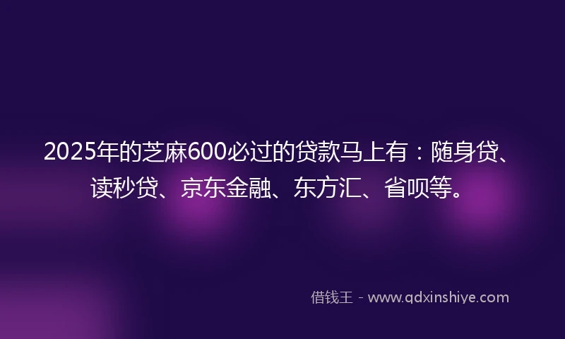 2025年的芝麻600必过的贷款马上有：随身贷、读秒贷、京东金融、东方汇、省呗等。