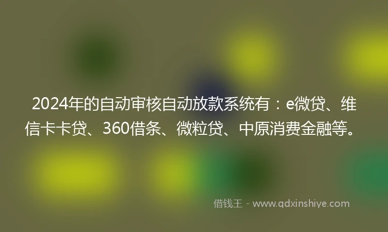 2024年的自动审核自动放款系统有:e微贷、维信卡卡贷、360借条、微粒贷、中原消费金融等。